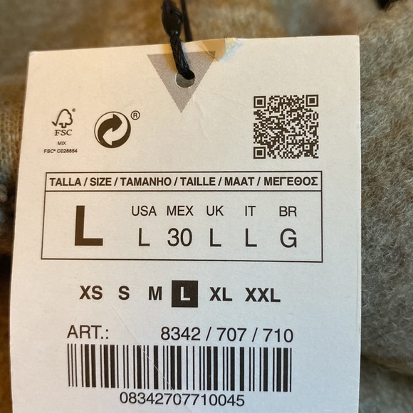 NWT. Zara Tan/Grey Wool Blend Plaid Sweatshirt. Size L. - Picture 10 of 14